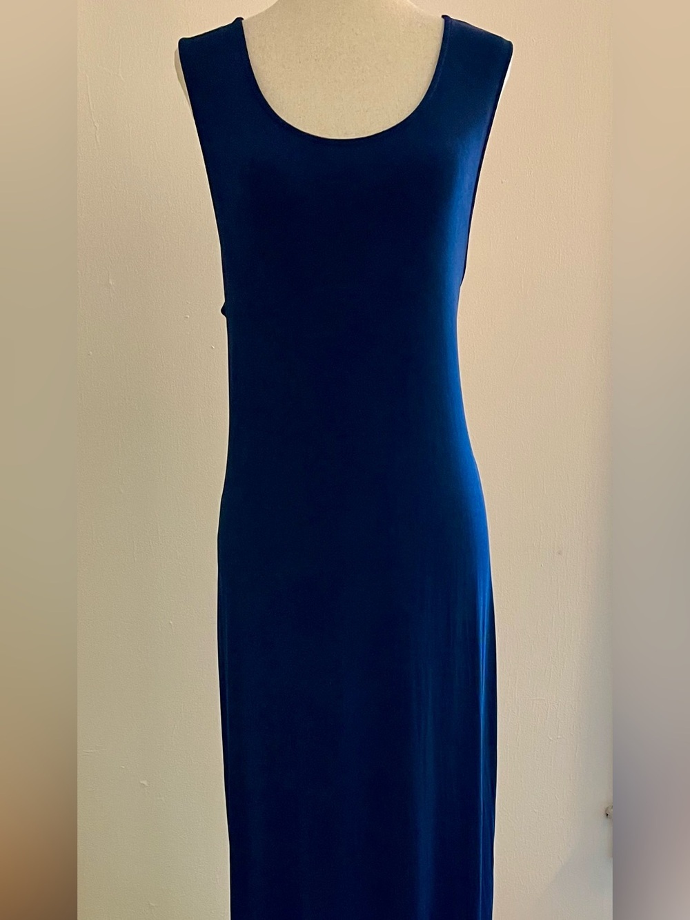 Chico’s Travelers Navy Acetate Knit Maxi Tank Dress Side Slits Size 2 Large